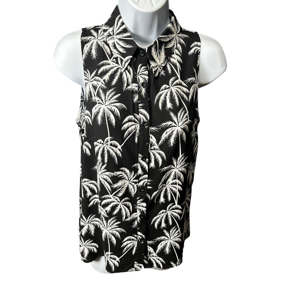 City Boutique Women's Size Medium Sleeveless Button Up Tropical Print Top - Picture 1 of 8